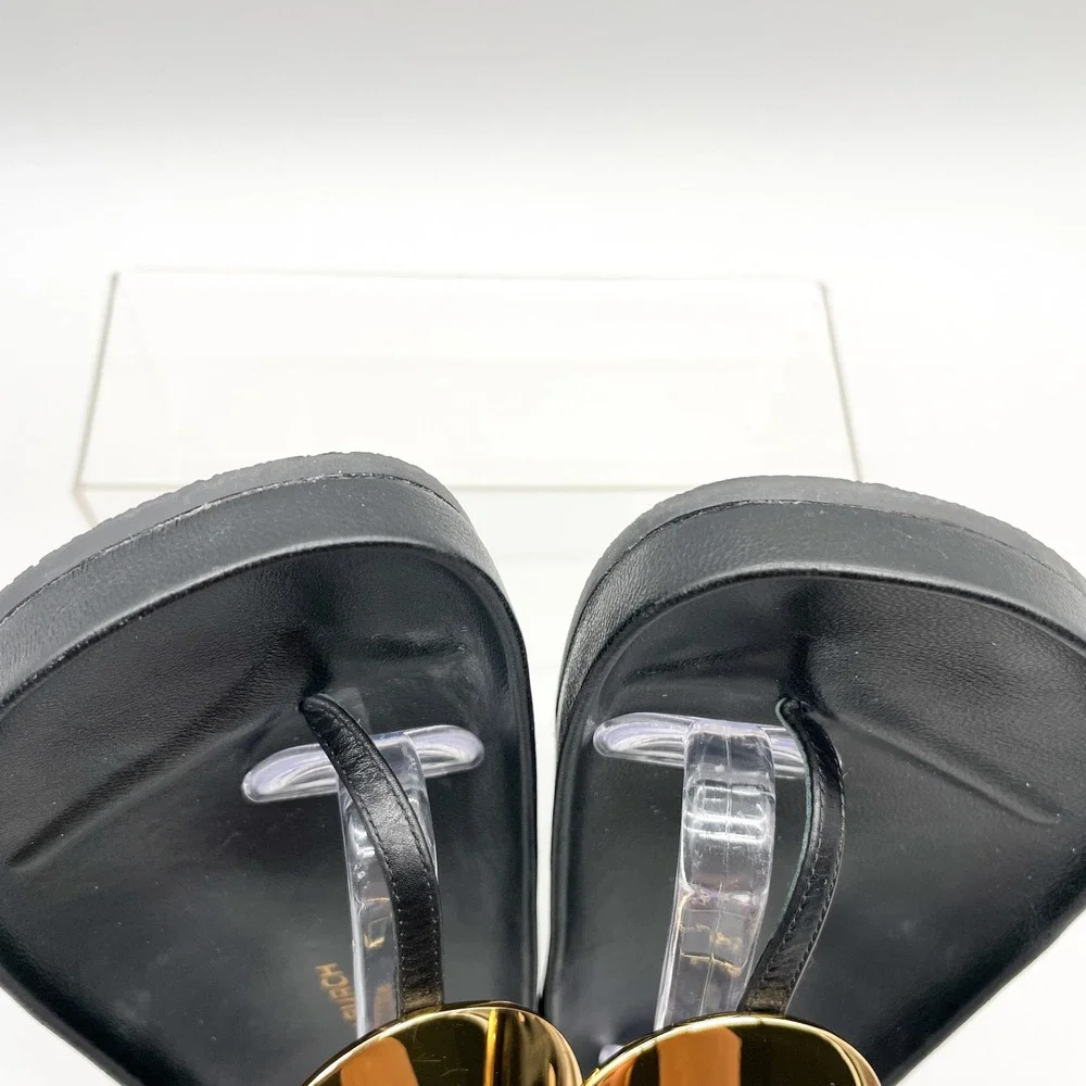 Tory Burch Patos Disk Sandals Womens 7.5 Black Leather Thong Slingback Flat Shoe
